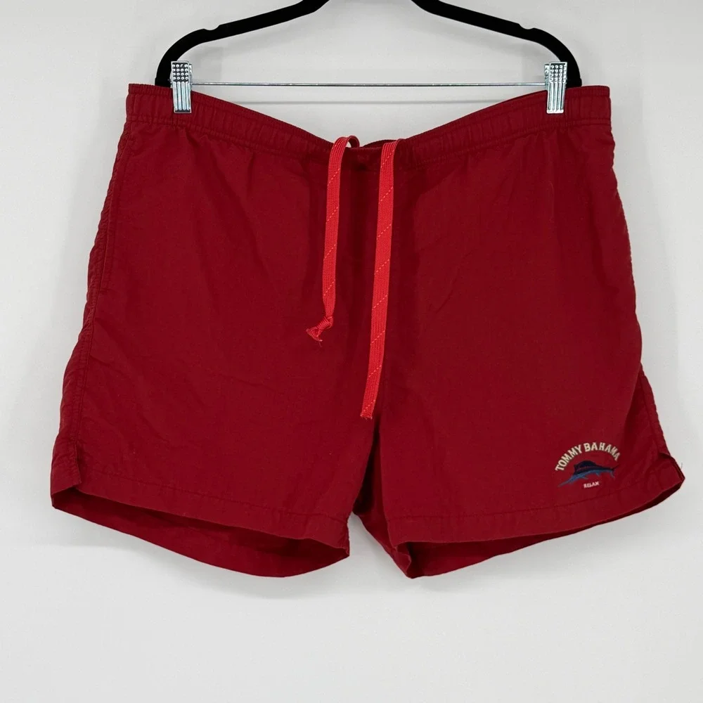 Tommy Bahama Mens Red Nylon Mesh Lined Swim‎ Trunks Shorts Size Medium